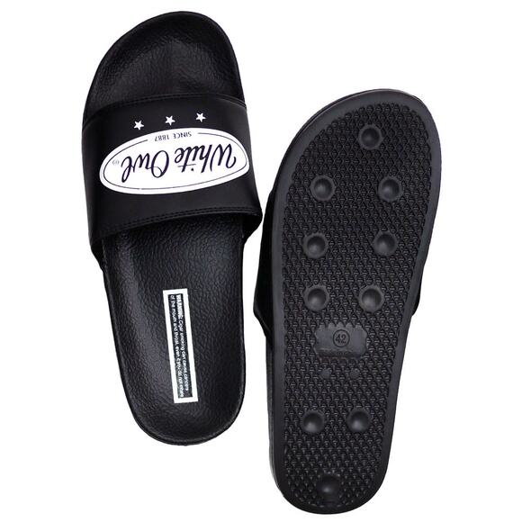 New Exclusive White Owl Shoes Unisex Men 10/Women 11 Black Logo Slide Sandals - Picture 3 of 3